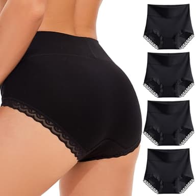 WEASIC Culotte Femme Coton Taille Haute, Slip Grande Taille, Lot de 4, Tout en Noir, 3XL