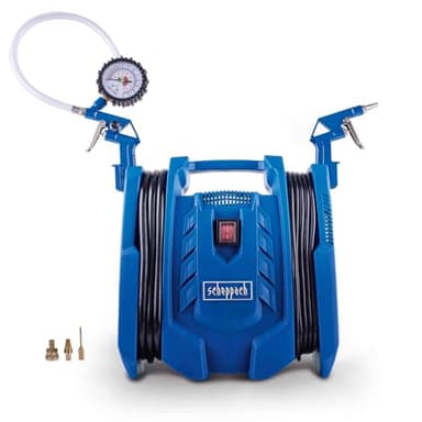 Scheppach Airforce 7 Compresseur d'air mobile | 230 V 1100 W | Pression 8 bar | 180 l/min | Sans huile et mobile | Rayon de travail de 8 m | Avec tuyau de 4 m, câble de 4 m, gonfleur de pneus