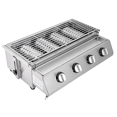 Plancha Gaz en Acier Inoxydable, Barbecue à gaz à 4 brûleurs en acier inoxydable, allumage électronique, Plaque de cuisson à gaz portable pour Camping, réunions