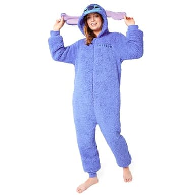 Disney Combinaison Pyjama Femme Stitch Minnie Grenouillère Adulte en Polaire sur Pyjama Adulte Ado Tailles S-2XL (Bleu Stitch, M)