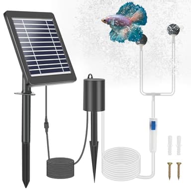 Weinsamkeit Pompe Solaire pour Bassin, 4W Pompe Bassin Solaire avec Batterie 2200mAh, 3 Mode, Pompe a Air Bassin avec Tube à Oxygène et 2 Pierre à Bulles d'air