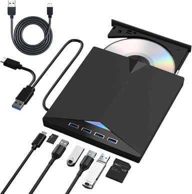 Custom Catch 7 en 1 Lecteur blu-Ray Externe USB3.0/ Type-c Correspond à Lecteur BD/CD/DVD Lire/écrire Lecteur blu-Ray Portable Fonctionne avec Windows XP 7/8/10/11 Drive