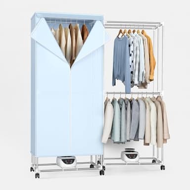 Innotic Sèche Linge Electrique Etendoir Chauffant, 1500W Séchage Rapide, 2 Niveaux Séchoir à Linge Pliable, Etendoir Linge Electrique avec 4 Roues, Grande Capacité, Acier Inoxydable, Bleu