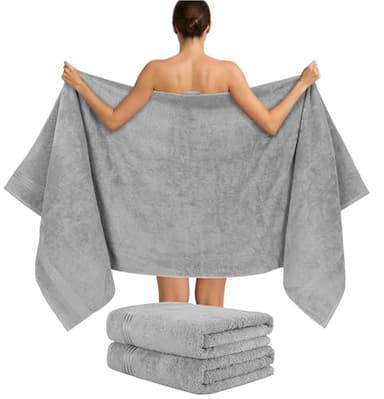 Hammetex Lot de 2 Très Grandes Serviettes de Bain et Sauna 80x200 cm, 100% Coton 500 GSM, Absorbantes, Séchage Rapide, Certifiées Oeko-TEX, Serviettes de Spa et de Sauna, Gris Clair