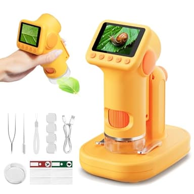 HEWEIMEI 1600X Microscope Enfant, 4K 2,0" Écran Portable Microscope de Poche, avec Kits Scientifiques, Jouets Sciences Éducatives, Cadeaux de Noël pour Enfants Élèves de 3 à 12 Ans