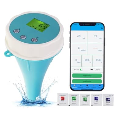 Testeur d'eau de Piscine Bluetooth 6-en-1 EC/Salinité/pH/ORP/Temperature/Chlore, Compteur Sans fil Flottant Intelligent de Surveillance de Piscine pour Piscines et Spas de Nage