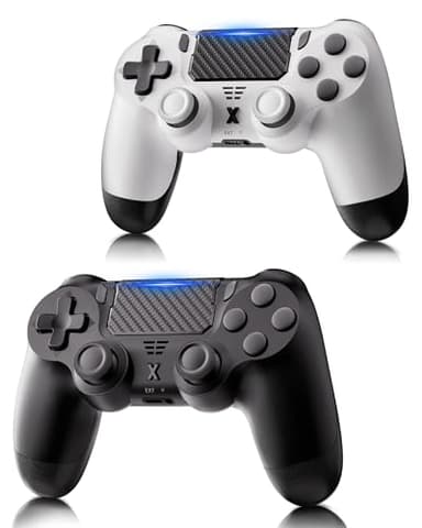 RUIZHI Sans Fil Manettepour P-S4 - Contrôleur pour Playstation-4 compatible avec PS-4/Pro/Slim/PC, Gamepad avec Double Vibration/6 Axes Gyroscope/Pavé Tactile/Bouton Retour [2 Pack, Noir + Blanc]
