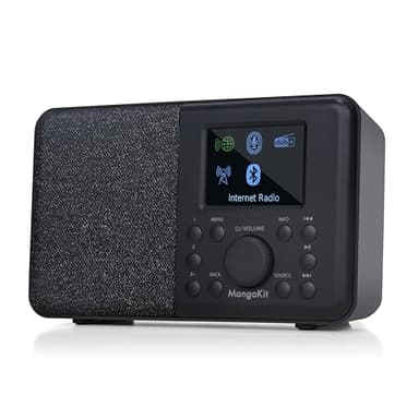 MangoKit SR10 Radio Internet avec Dab/Dab+,Radio WiFi avec Lecteur de Podcasts,Dab Intelligente avec Bluetooth,FM,de Cuisine avec Alimentation et Batterie,Double Alarme,Support de Présélection-Noir