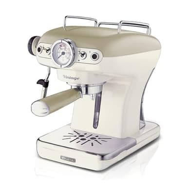 Ariete Espresso Vintage 1389, Machine à Café Expresso Pour Poudre Ou Dosette Ese, 1 Et 2 Tasses, Buse Cappuccino, Support de Tasse en Acier Inoxydable, 15 Bars, 850W, Beige