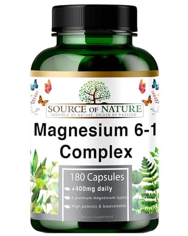Magnésium Complexe 6-1 1500 mg Quotidien | 400 mg Magnésium Élémentaire | Oxyde, Bisglycinate, Malate, Taurate, Citrate & Aspartate | 180 Gélules Véganes | Haute Concentration & Biodisponibilité