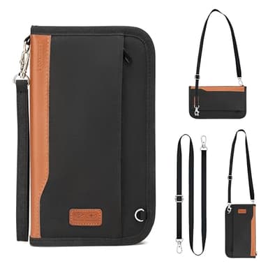 Looxmeer Portefeuille Homme, Pochette Passeport Porte-Passeport pour Famille, Portefeuille Passeport Voyage Portefeuille de Documents Portable Blocage RFID Antivol, Compatible avec Billets d'avion
