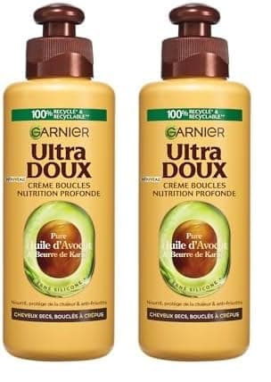 Garnier Ultra Doux À l'Huile d'Avocat et Beurre de Karité - Crème de soin sans rinçage Cheveux buclés à frisés 200 ml (Lot de 2)