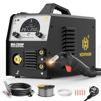 HZXVOGEN Poste à souder aluminium MIG250DP 250A 220V Gaz/Flux Core MIG/Stick/Lift TIG/Pulse/Aluminium Poste à souder MIG 6 en 1 Contrôle synergique professionnel