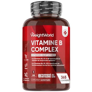 Vitamine B Complex - 365 Micro-Comprimés Vegan - Multivitamines avec Vitamine C, B1, B5, B6, B9 (Acide Folique) et B12, B2, B3, B7 Biotine - Vit B Complex, sans OGM ni Gluten ni Stéarate de Magnésium