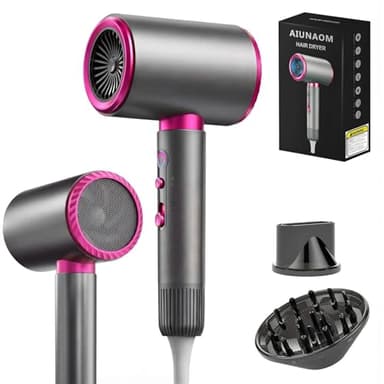 AIUNAOM Sèche-cheveux Ionique Séchage Rapide avec Fonction Froid/Chaud, 3 Vitesses 2400W Silencieux et Puissant, Concentrateurs & Diffuseur, Parfait pour Maison, Salon et Voyage