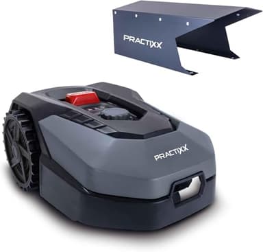 Practixx Robot Tondeuse PX-RRM-600Wi | Jusqu'à 600 m² |Largeur & Hauteur de Coupe 18cm /20-60mm | Capteur de Pluie |WiFi & BT| Pente de 35%| Affichage numérique | Station de Charge + Abri Inclus