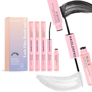 HAIOLORPRO 4 Pièces Colle Faux Cils Bond and Seal, 2 en 1 Colle a Faux Cils 48-72h Longue Tenue Imperméable Lash Glue, (5 ml + 5 ml)/Pièce
