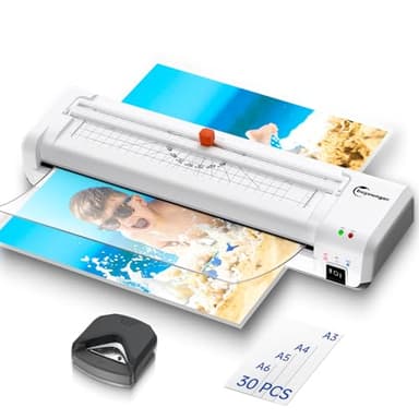 Plastifieuse A3, Plastifieuse avec Massicot Intégré et 30 Pochettes de Plastification, Machine à Plastifier Thermique et à Froid avec Arrondisseur d'angles pour Usage Domestique, Bureau, école