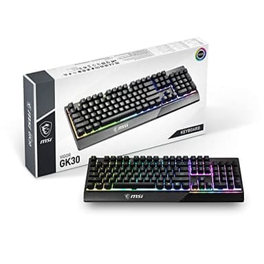 MSI Vigor GK30 FR Clavier Gaming - AZERTY, Switches Plunger à Sensation mécanique, Clavier Hydrofuge, RGB Mystic Light sur 6 Zones