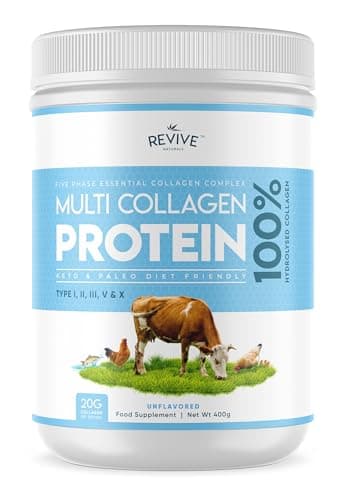 Poudre de Protéines Multicollagène (400g) | 5 Types de Peptides de Collagène d'Origine Alimentaire - Bovin Nourri à l'Herbe Hydrolysée, Poisson de Mer Sauvage & Poulet en Liberté, Non Aromatisé