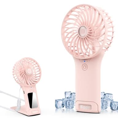 Bigqin Mini Ventilateur de Poche,USB Ventilateur de Portatif Rechargeable 4 Vitesses avec Miroir,Léger Ventilateur Puissant pour Voyage Extérieur Rafraîchissez-vous,Rose
