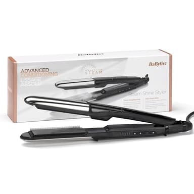 BaByliss - ST496E - Lisseur vapeur Steam Shine avec plaques XL en tourmaline-céramique pour un lissage rapide sans effort - Fonction ionique anti-frizz pour des cheveux brillants, soyeux et protégés.