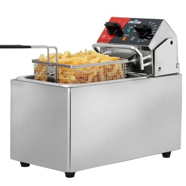 Friteuse électrique CROSSON 4L avec tête de friteuse rotative facile à nettoyer, minuterie de 30 minutes, réservoir d’huile amovible 304 SS avec poignée (réservoir simple de 4L)