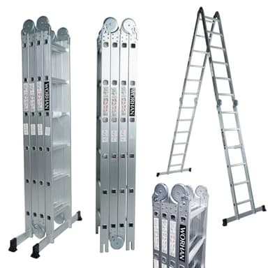 WORHAN Échelle de 6.7m Aluminium Multifonction Modèle de Grosse CHARNIÈRE Polyvalente Escabeau Multi-Usage ALU Modulable Pliable KS6.7