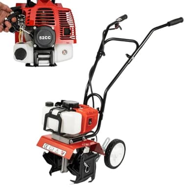 DAOHHFO Motoculteur à essence 52CC à essence 2 temps 3 CV L x L 7000 tr/min réglable en hauteur pour ferme, vergers et jardins