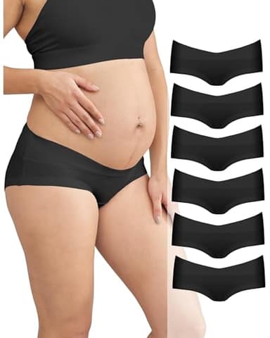 Intimate Portal Culotte de Grossesse de Maternité Shorty Nid sous-vêtements Post-Partum en Coton Slips pour Femme Enceinte Lot de 6 Noir S