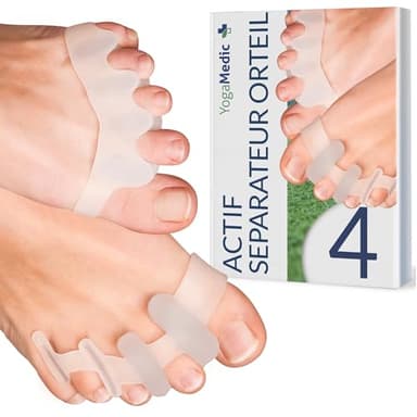 YOGAMEDIC® Séparateur Orteil Pour Orteils se Chevauchant en Silicone Améliorée 4 pcs 0% BPA – Soin Durillon – Correcteur d’Orteils pour Détente et Étirement – Correcteur Hallux Valgus Hommes & Femmes