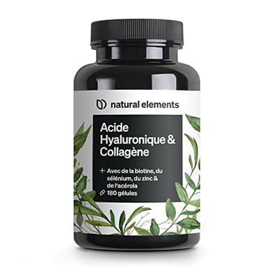 Collagene et Acide Hyaluronique – 180 gélules – Enrichi en Vitamine C, Biotine, Zinc & Sélénium – 1000mg de Collagène – Testé en Laboratoire, Hautement Dosé & Sans Additifs