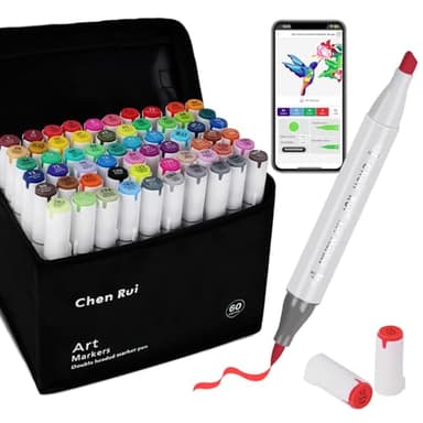 AEDAGA 60 Couleurs Feutre a Alcool avec App Gratuite, Feutres Coloriage à Doubles Pointes (Pinceau et Biseautée) pour Adultes et Enfants, Marqueur à Alcool pour Peinture, Croquis et Dessin