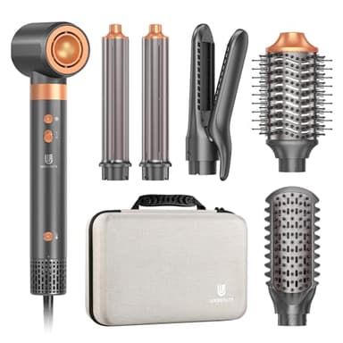 [Double Tension] Airstyler 7 en 1, Sèche Cheveux avec Brosse Soufflante, Fer à Friser Auto, Lisseur Air, Brosse Cheveux Bouclés, pour un coiffage polyvalent