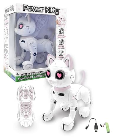Lexibook - Power Kitty® - Chat Robot Télécommandé, Robot Intelligent Programmable, Lumière, Son, Blanc/Rose - KITTY01