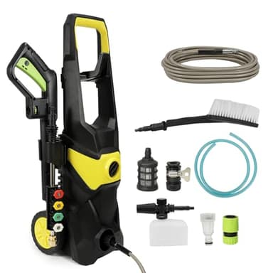 Nettoyeur Haute Pression, Max. 160 Bar, Débit : 420 l/h, Filtre à Eau, Poids : 4,4 kg, Pistolet et Flexible Haute Pression, pour Surfaces Extérieures et Autos, Puissance absorbée 1800 W