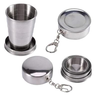 KEQAR 2 pièces Tasse Pliable Portable en Acier Inoxydable, Télescopique Avec Porte-Clés, Coupe Rétractable, Gobelet Pliable Réutilisable Pour Camping, Randonnée, Voyage en Plein Air (75ml)