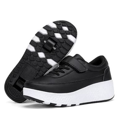 Mateju Enfant Chaussures à roulettes Fille Garçon, 2 en 1 Patins à roulettes Chaussures de Skateboard avec Roues Automatiques Retractable pour Femme Homme Adulte Adolescents 29-43 EU (Noir,43)