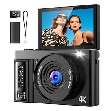 Appareil Photo Numérique 4K Digital: 64MP Appareils Numérique avec Écran Rabattable 180° avec Autofocus - Camera pour Vlog avec Carte 32GB - pour Adolescents Débutants Adultes Enfant Noir