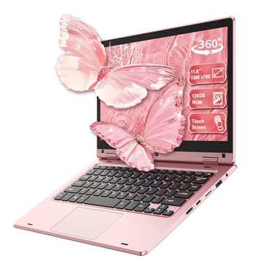 11,6'' Ordinateur Portable Tactile Pliable à 360°, Laptop Celeron N4020, 6Go RAM 128Go SSD, WiFi (2,4G/5G), Bluetooth, 1366 x 768 IPS, Webcam, PC Portable sur Mesure pour Les Professionnels - Rose