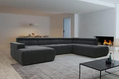 DOMO. collection Sofa Brandon, Wohnlandschaft mit Rückenfunktion in U-Form, Polsterecke, Eckgarnitur, Polstergarnitur 359 x 228 x 80 cm (BxTxH), Grau