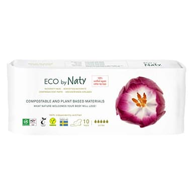 Eco by Naty Serviettes maternité - Serviettes hygiéniques post accouchement pour les soins maternels, serviettes absorbantes pour la protection contre les fuites (10 unités)
