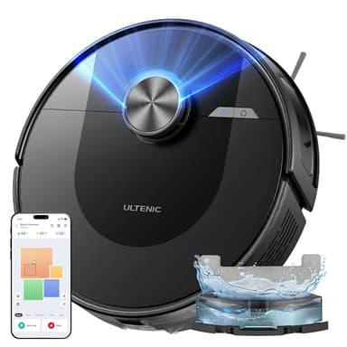 Ultenic D10 Aspirateur Robot, Navigation LiDAR, 5000Pa/120Min, Robot Aspirateur Laveur Mince, Silencieux - Idéal pour Poils d’Animaux, Cheveux, Poussière et Moquettes