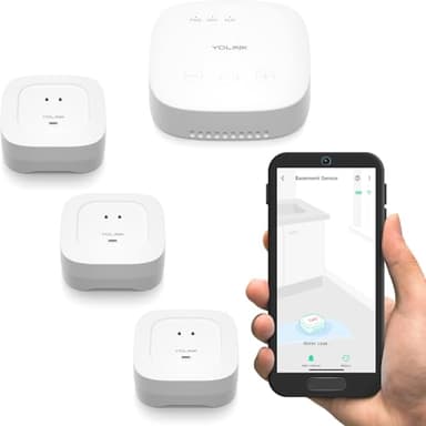 YoLink Smart Home Starter Kit: SpeakerHub & Water Leak Sensor 4 with 105dB Audio Alarm 3-Pack, SMS/Text, Email & Push Notifications, Freeze Warning, Lora Up to 1/4 Mile Open-Air Range, w/Alexa, IFTTT