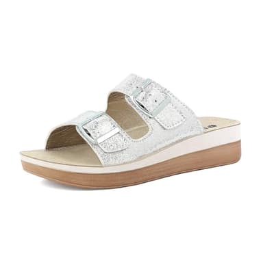 inblu Femme Sandales à Double Bande Changeante avec Boucles, intérieure en Cuir véritable et Semelle Bicolore, du 35 au 41 Glissante, Blanc, 38 EU