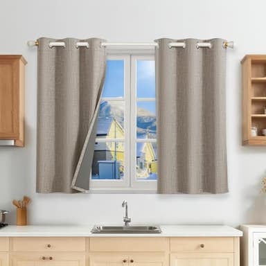 Runyéla 100% Rideau Occultant Thermique Isolant Anti Froid 90x120, Lot de 2 Lin Rideaux Fenêtre Opaques à Oeillets Anti Chaleur UV Bruit, Intérieurs Decoration Dressing Salon Chambre