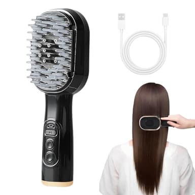 Brosse Massage Cuir Chevelu, 4-en-1 Masseur de Tête Électrique, Lumière Bleue Rouge Scalp Massager Applicateur Huile Cheveux, Étanchéité IPX7, 3 Modes de Massage, pour Détente du Cuir Chevelu (Noir)