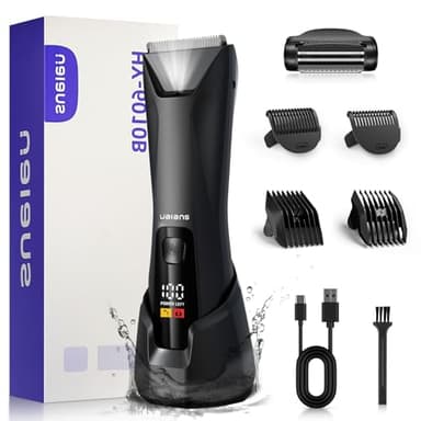 Ualans Tondeuse Corps Homme, Tondeuse Homme Partie Intime Étanche IPX7 Autonomie avec éclairage LED et écran, 4 Peignes, Pour Aisselles, Corps, Partie Intimes