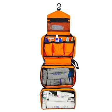 Sac de Toilette Suspendu étanche, JIEMEI Trousse de Toilette Pliable pour Hommes et Femmes, Fermeture à glissière de Haute qualité, Coussinets de Poche Portables 2 Paquets (Orange)