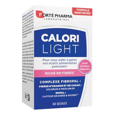Forté Pharma - CaloriLight 60 - Nopal, Fibres d'orange et de cacao - Aide minceur et perte de poids - Capteur de graisses, Effet satiétant, Actifs d'origine naturelle - 60 gélules, 6 max/jour